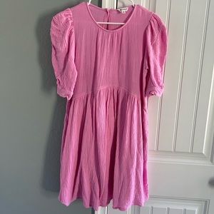 Red Dress Pink Puffy Sleeve Pink Dress